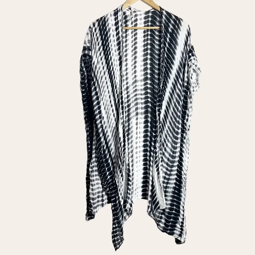 Michael Stars Blue White Tie Dye Stripe Ruana Open Front Wrap Coverup